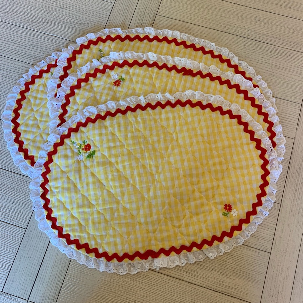 Vintage Handmade yellow gingham placemats